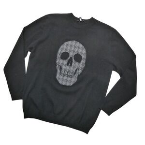 Autumn Cashmere Sweater Womens XL Black 100% Cashmere Skull Graphic Crewneck
